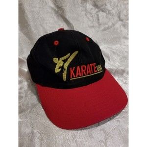 Vintage Karate USA Men's Red and Black Adjustable Baseball Snapback Hat 90s